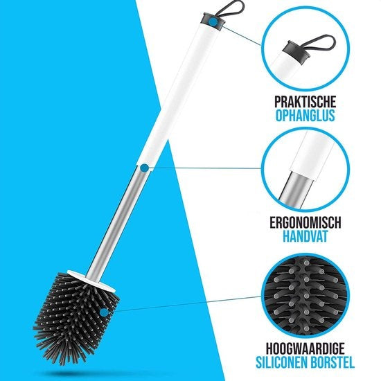 Strex Toilet Brush Silicone with Holder - Quick-drying, Hygienic & Antibacterial Action - Toilet Brush - Toilet Brush Holder