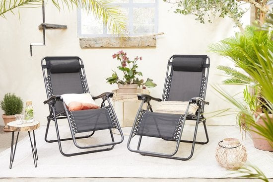 Chaises longues confortables - 2 pièces - Noir - Jardin