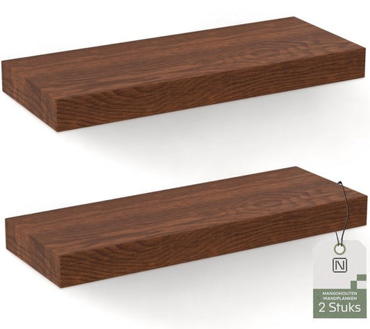 Étagère murale flottante - Noswo - Lot de 2 - 15 kg max - Bois de manguier massif - 43x16.8 x4 cm - étagère à livres / étagère à photos - Matériel de fixation inclus