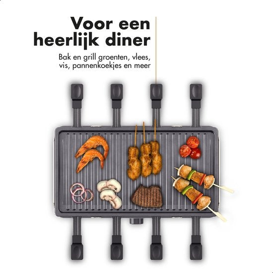 Studio Linea SLGRILL30BK Set Gourmet - 8 personnes - 1400 W - Poêles et plaque Gourmet avec revêtement antiadhésif - Raclette