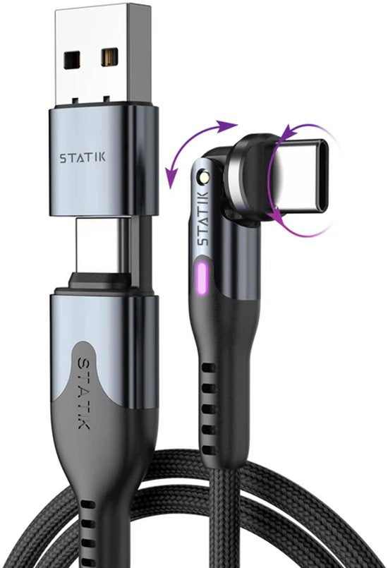 Câble USB-C vers USB-C Statik PowerPivot Pro, 2 m - 100 W - Transfert de données à 480 Mbps - Tressé en nylon - Noir