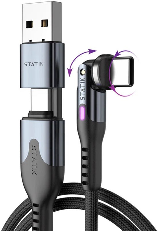 Câble USB-C vers USB-C Statik PowerPivot Pro, 2 m - 100 W - Transfert de données à 480 Mbps - Tressé en nylon - Noir