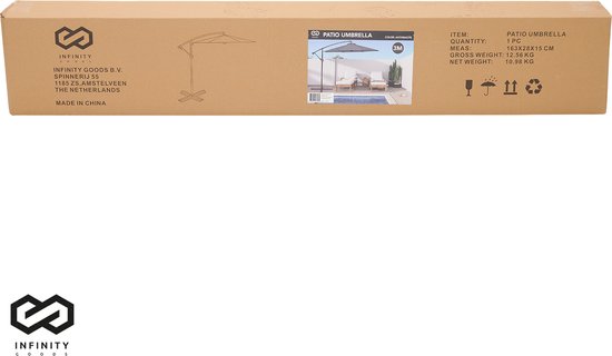 Parasol Infinity Goods - 300CM -Pied en croix inclus - Étanche - Pivotant et inclinable - Hauteur réglable - Anthracite - Gris