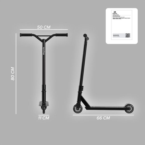 LifeGoods Stuntstep Fly X - 6+ Years - Marchepied pour enfants - Garçons/Filles - 100mm - 100KG - Noir/Blanc