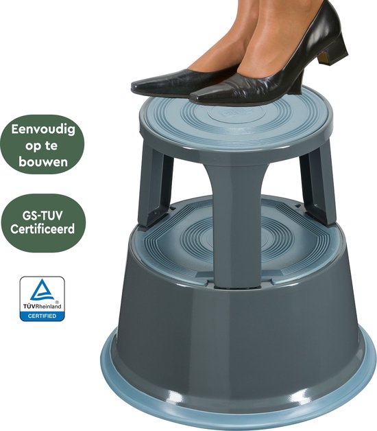 BRASQ Tabouret de marche Premium Gris - Capacité 150 kg - Tabouret de marche - Pied d'éléphant - Tabouret de bureau - Escalier mécanique - Tabouret - Métal