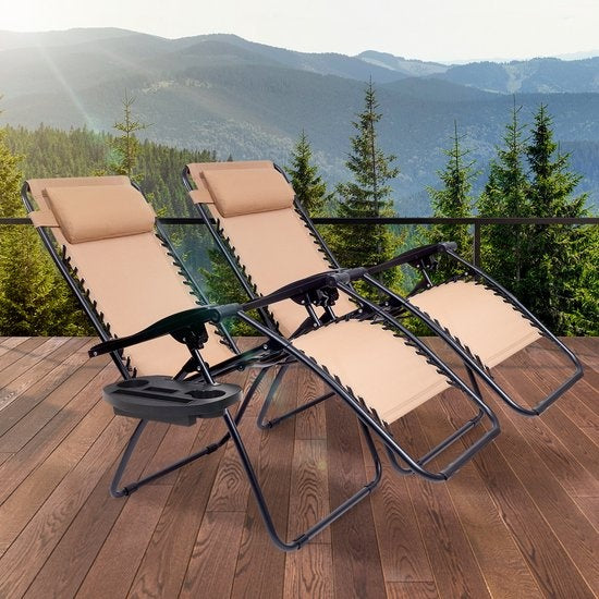 LifeGoods Chaises de jardin pliables - 2 pièces - 30°-90° réglable - métal - beige