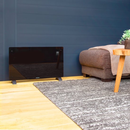 Convecteur de chauffage électrique - VONROC - 2000W & avec contrôle Wifi - équipé d'un affichage Led et d'une minuterie - pour les espaces jusqu'à 24 m² - Verre noir