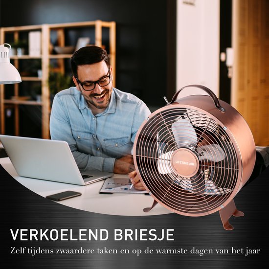 Ventilateur de table - Lifetime Air - 230V - Ventilateur de bureau 20CM - 2 vitesses - Matériau durable - Cuivre