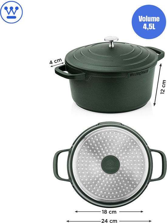 Casserole Westinghouse Performance – Ø 24 cm – Casserole à induction – Avec couvercle – Verte