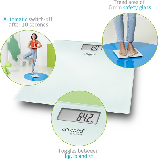 ecomed by Medisana PS-72E V2 Pèse-personne numérique Capacité maximale : 150 kg Blanc