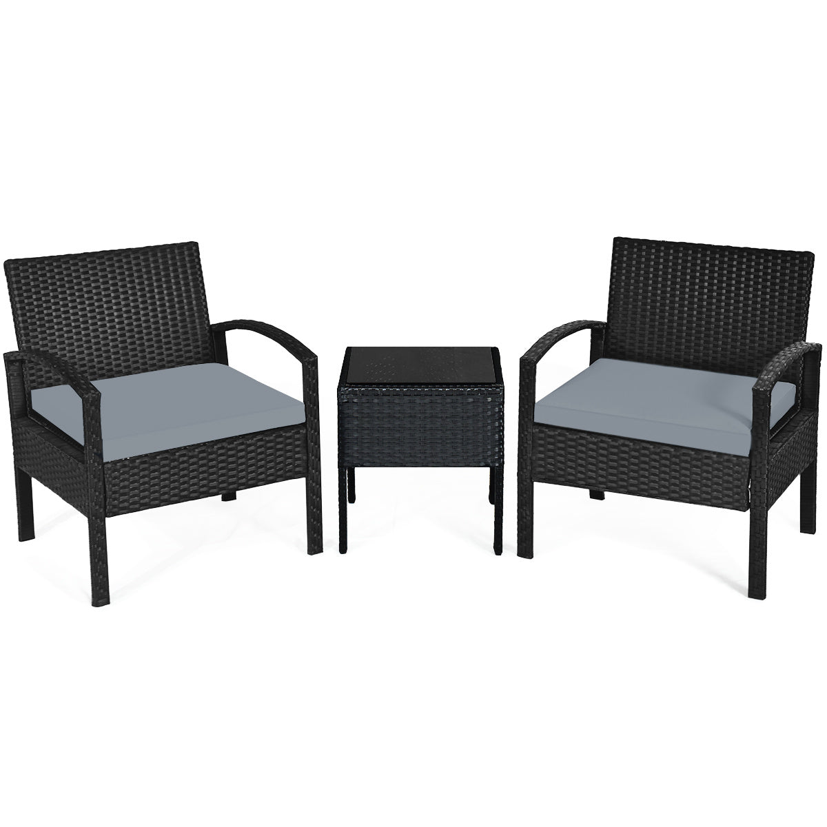 Coast 3-piece patio set Outdoor Rattan set with seat cushion and coffee table Modern furniture set grey