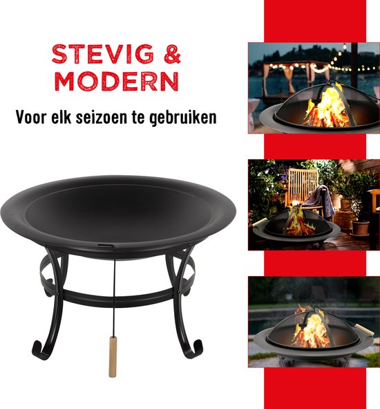 Brasero avec protection anti-étincelles – BBQ Collection - Foyer extérieur en acier carbone – 77 x 17 x 76 cm – Poêle de terrasse pour bois de chauffage - feu de camp et le jardin