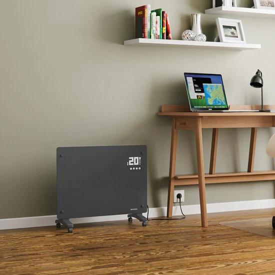 Auronic Radiateur électrique - Radiateur à convection avec thermostat et télécommande - Radiateur à panneau en verre - 1 500 W - Gris