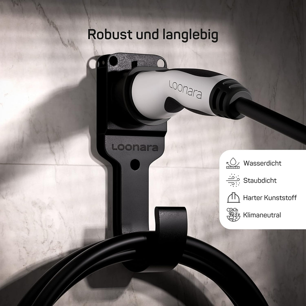 loonara Support de câble pour chargeurs de voiture électrique - Type 2 - Avec support mural