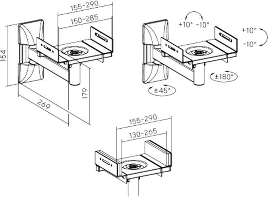 Support mural pour haut-parleurs universel - fixation murale de haut-parleurs - support mural pour haut-parleurs - fixation murale de haut-parleurs - orientable orientable inclinable - charge admissible de 25 kg - jeu de 2 pièces