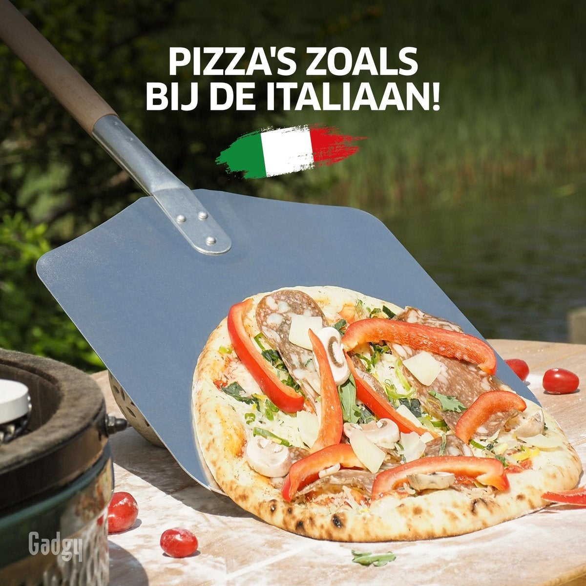 Gadgy Pelle à pizza pour BBQ et four - Spatule à pizza - Cadeau de fête des pères - Long manche en bois - VOphangible - Aluminium