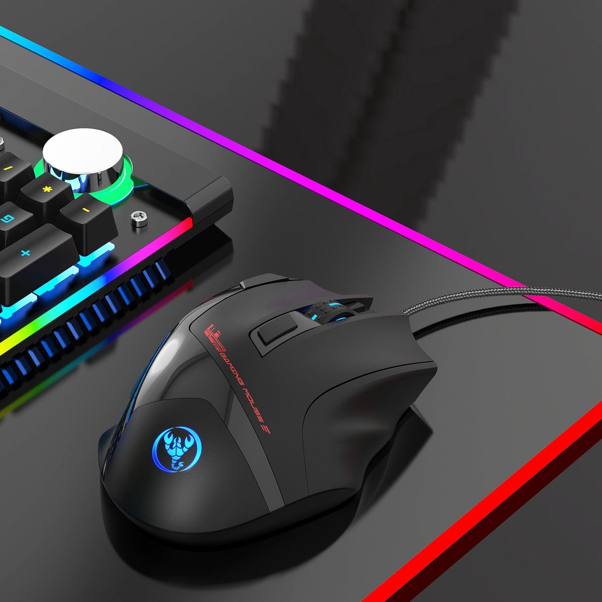 HXSJ S600 Pro Optical Gaming Mouse - Programmable - Lumière RGB - Ergonomique - 7200DPI - Noir