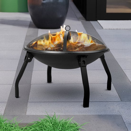 Brûle-parfum Travelhawk - Brûle-parfum d'extérieur portable et pliable - Brasero barbecue - Avec pare-étincelles - Charbon ou bois - Diamètre de 55 cm - Couvercle, sac de rangement, tisonnier et grille de cuisson inclus