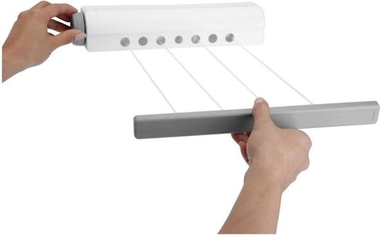 KLAD Corde à linge - Extensible et auto-rétractable - 14,4 m - 30 cm - Blanc-gris