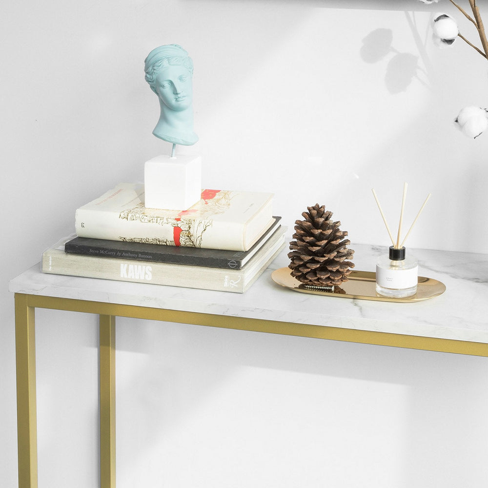 SoBuy Table console - Plateau blanc - Cadre doré - 80x75x30 cm - FSB29-G