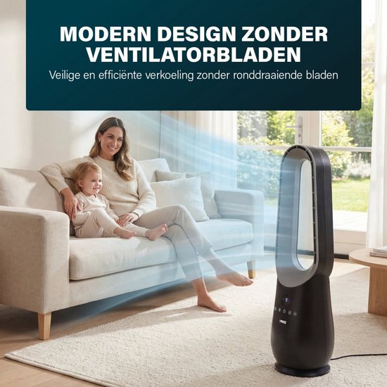 Ventilateur colonne sans pales Princess - 70 W - Avec télécommande - Ventilateur sans pales - Écran LED - 4 vitesses - Oscillation - 351590