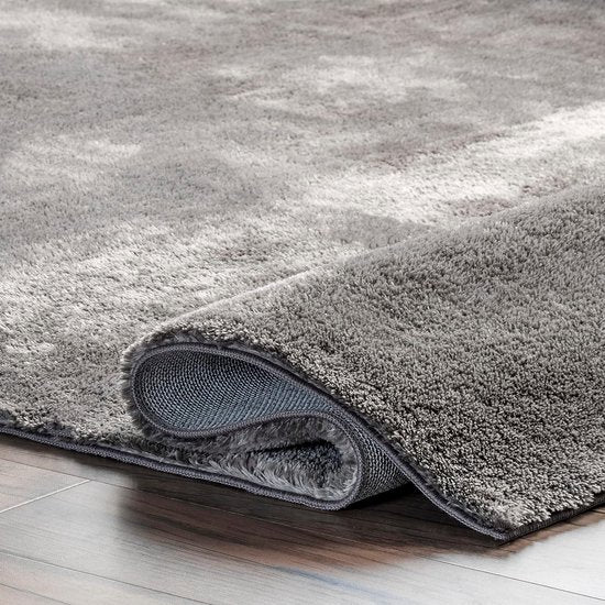 Flycarpets Solid : tapis à poils longs et lavable, couleur unie - Gris - Tapis de salon - 160 x 230 cm