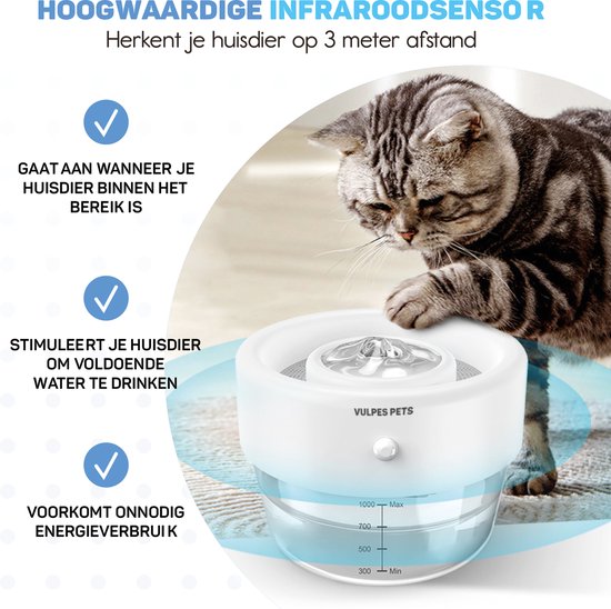 Vulpes Goods® Pets - Abreuvoir pour chat et chien - Abreuvoir sans fil pour chat - Abreuvoir et fontaine à eau pour chat - Rechargeable, portable et sans fil - Abreuvoir pour chien - Anti-déversement - Version PRO
