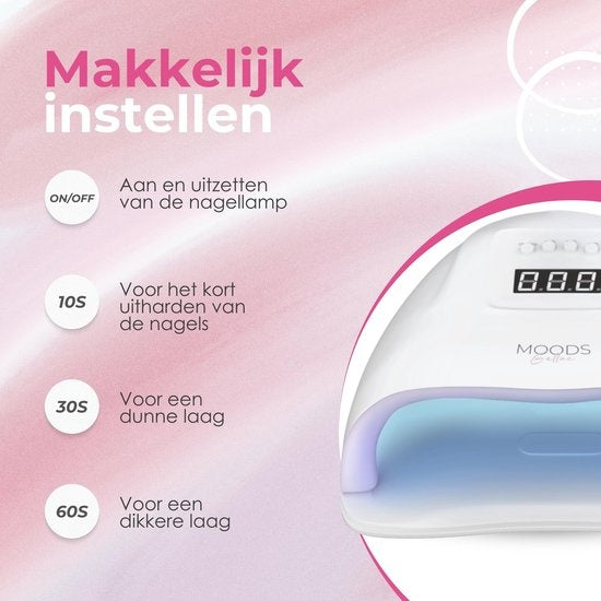 Moods Gellac Professional Luxury Nail Lamp- UV Lamp Gel Nails - Nail Dryer - Contrôlable avec des boutons - Powerful LED Lamp - White