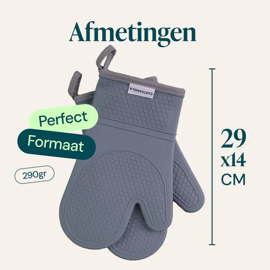 Gants de four Castagnola - Sur-gants résistants à la chaleur - Gants de four en silicone - Résistants à la chaleur jusqu'à 250°C - Certifiés EN407 - Coton - Gris