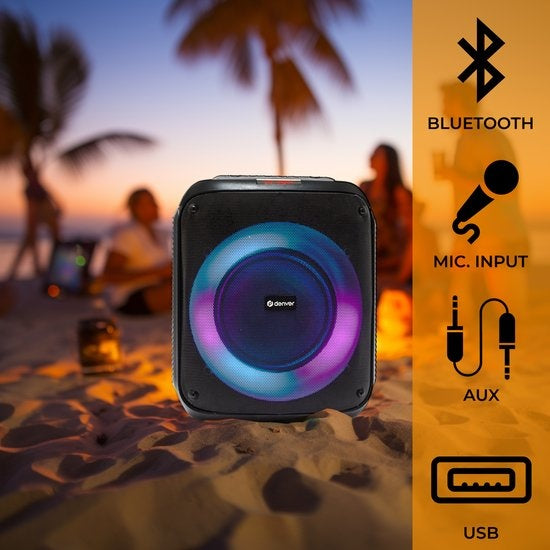Denver Bluetooth Speaker Party Box - Disco Lights - Incl. Remote Control - Microphone Connection - BPS250 - Black