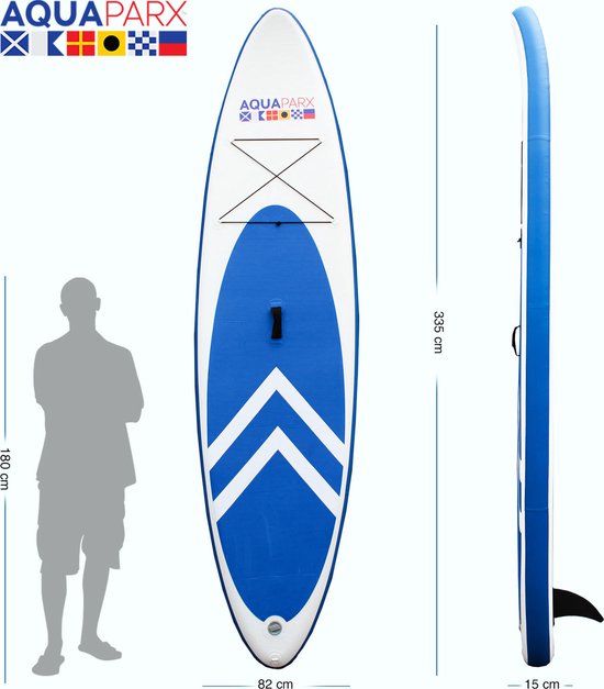 AQUAPARX MKII Professional Sup Board - Planche à pagaie gonflable - pour débutants et avancés - 1 personne - livré complet - blanc/bleu