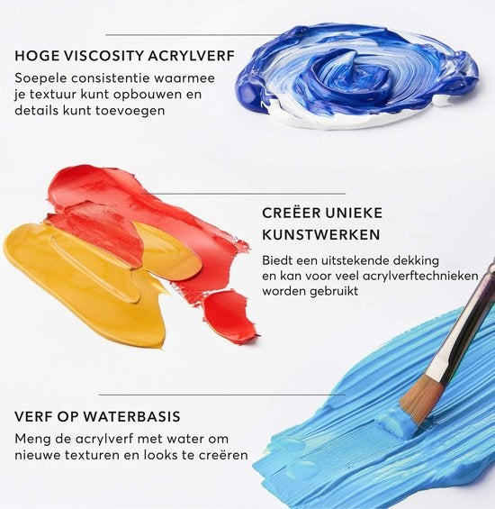 Rubye® Acrylic Painting - Peinture - Pinceaux - Hobby and Creative - Painting by Number - 22ML Tubes - 12 Couleurs