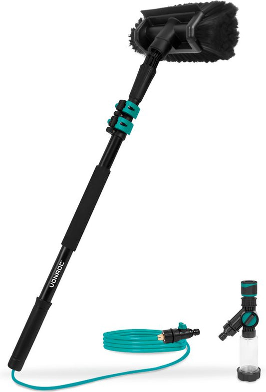 VONROC Brosse à laver télescopique - 1.80m - Tête de brosse, tuyau d'arrosage et distributeur de savon inclus
