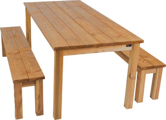 Table de pique-nique AXI Louise avec bancs en bois, 200 cm - Marron