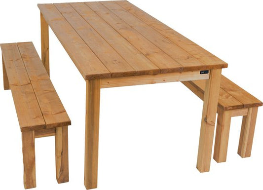 Table de pique-nique AXI Louise avec bancs en bois, 200 cm - Marron