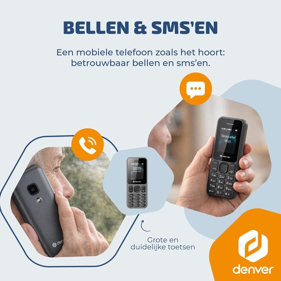 Téléphone portable Denver pour seniors 4G - GSM - Sans smartphone - Radio FM - Double SIM - Sans verrouillage SIM - Modèle 2026 - FAS1880L
