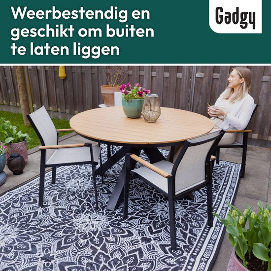 Tapis d'extérieur Gadgy XXL - Tapis d'extérieur 300x200 cm - Tapis de jardin double face - Tapis de pique-nique noir et blanc - Tapis d'extérieur