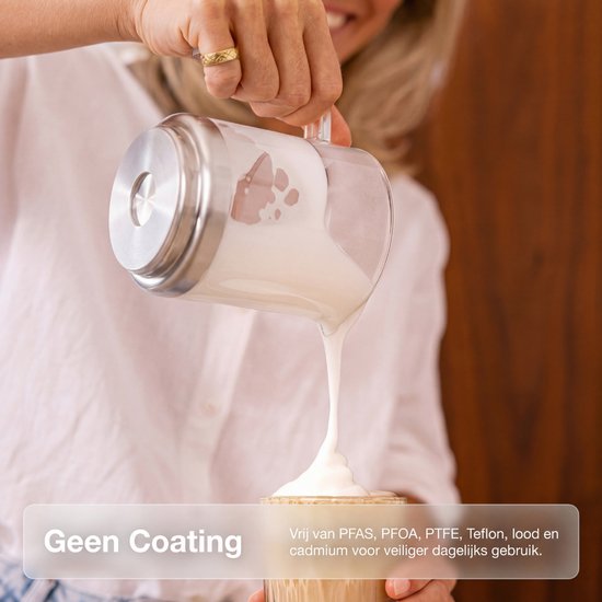 Safecourt Kitchen Glass Milk Frother - Mousseur à lait électrique - Cruche en verre & sans PFAS - Lavable au lave-vaisselle - Rose