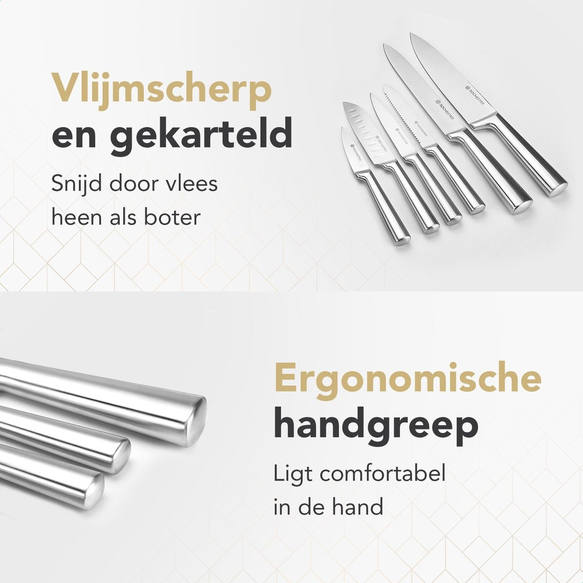 Ensemble de 14 couteaux avec bloc et aiguiseur de couteaux - Rochester - Acier inoxydable - Revêtement résistant aux rayures