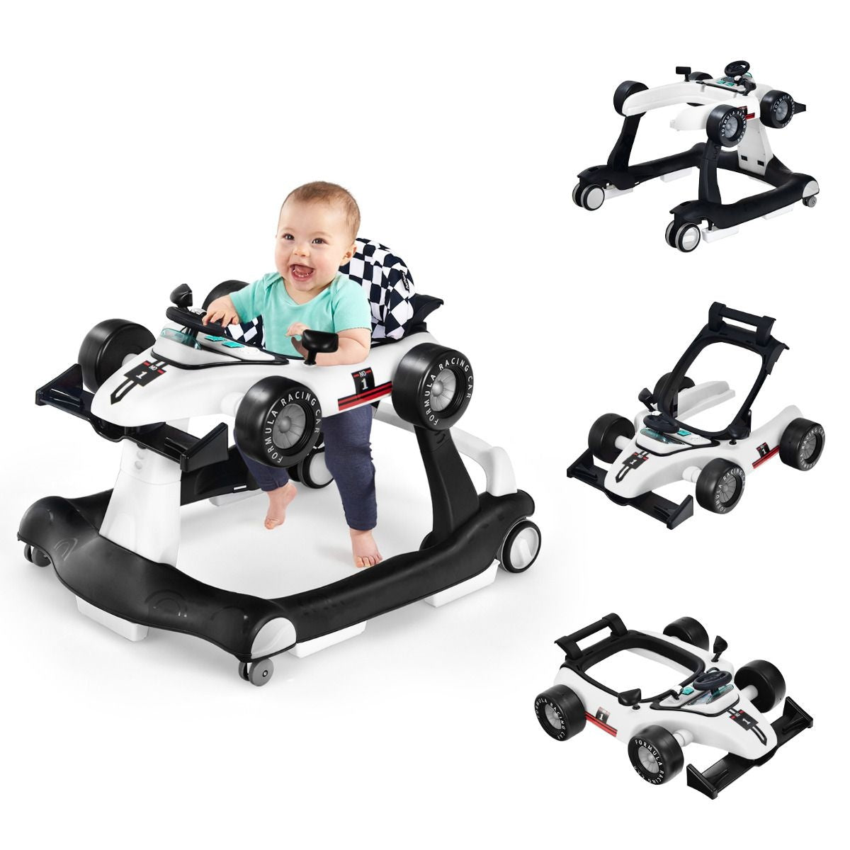 Poussette 4-en-1 avec hauteur et vitesse réglables Chariot pour bébé avec patins antidérapants Poussette pliable Noir/jaune/bleu/gris/blanc/rouge