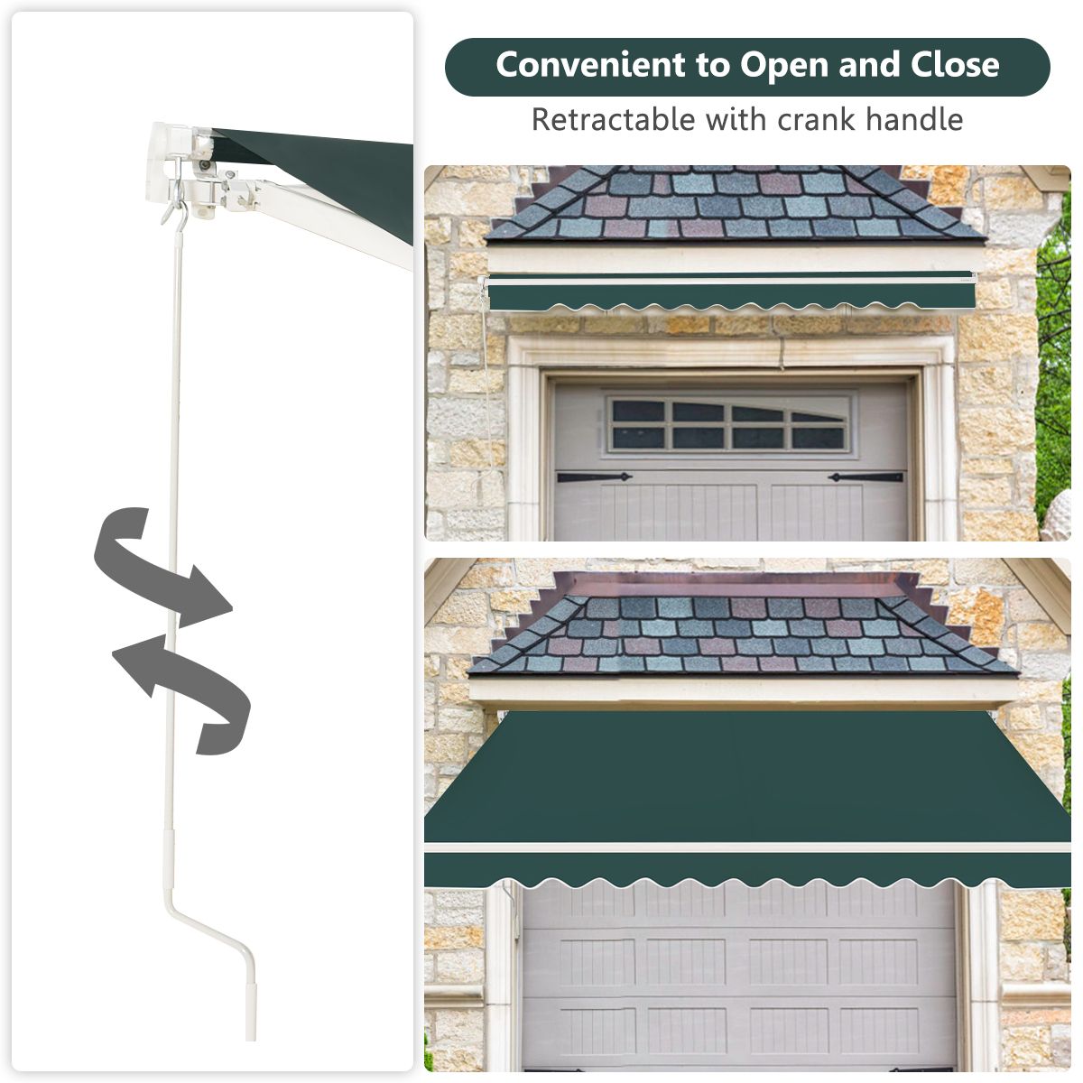 coast 4 x 2,5 m store de terrasse extensible - vert - armature en aluminium - manivelle manuelle