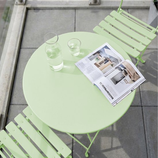 LifeGoods Ensemble bistro - Acier - 3 pièces - Ensemble de jardin - Pliant - Ensemble de balcon avec table - Résistant aux intempéries - Vert menthe