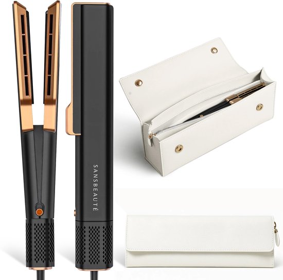 Sansbeauté® Sanstraight Straightener Wet-to-Dry with Travel Pouch - 2 in 1 - Hair Dryer & Straighteners - Coldshot - 80℃ to 140℃ - Hair Straigthener - Hair Straightener - Lisseur Cheveux - Alternative Steam Straightener