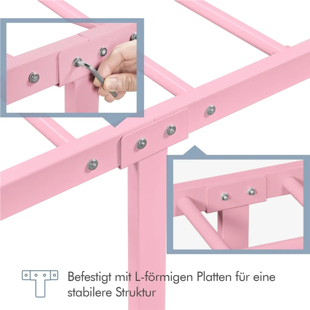 Yaheetech - Cadre de lit en métal 90 x 190 cm - Rose pâle - Lit simple avec tête de lit à motif nuages