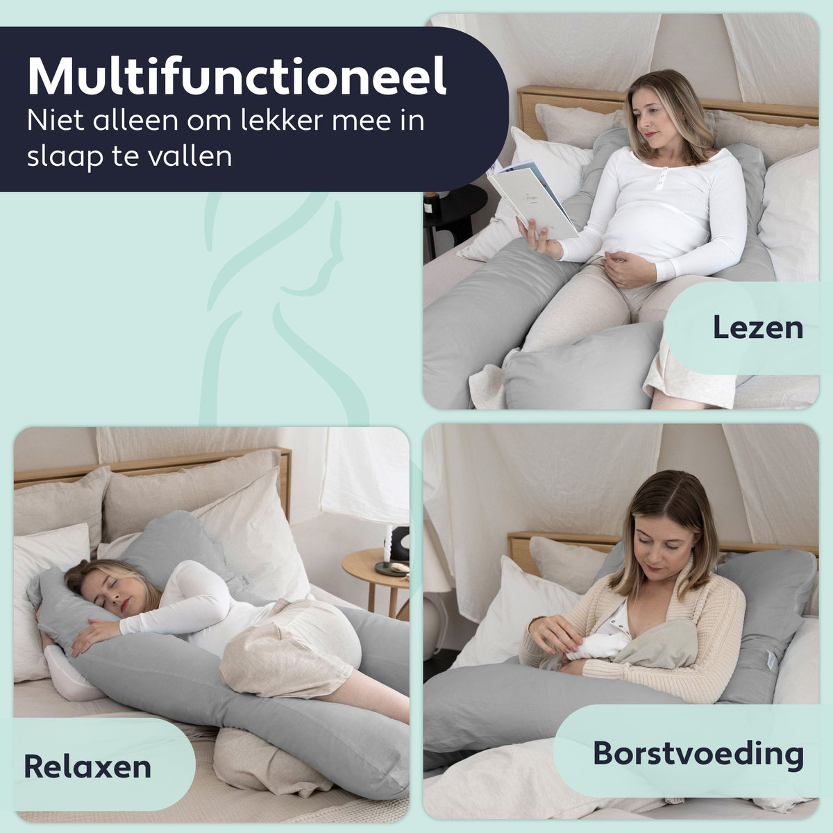 Coussin de maternité XXL - Litollo® - Coussin d'allaitement - Coussin de corps - 280cm - Housse amovible - Gris
