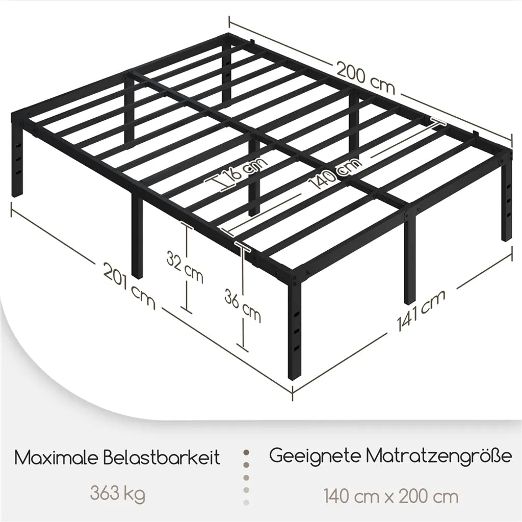 Yaheetech Cadre de lit noir - métal Lit 140 x 200 cm - 37,5 cm Espace de rangement