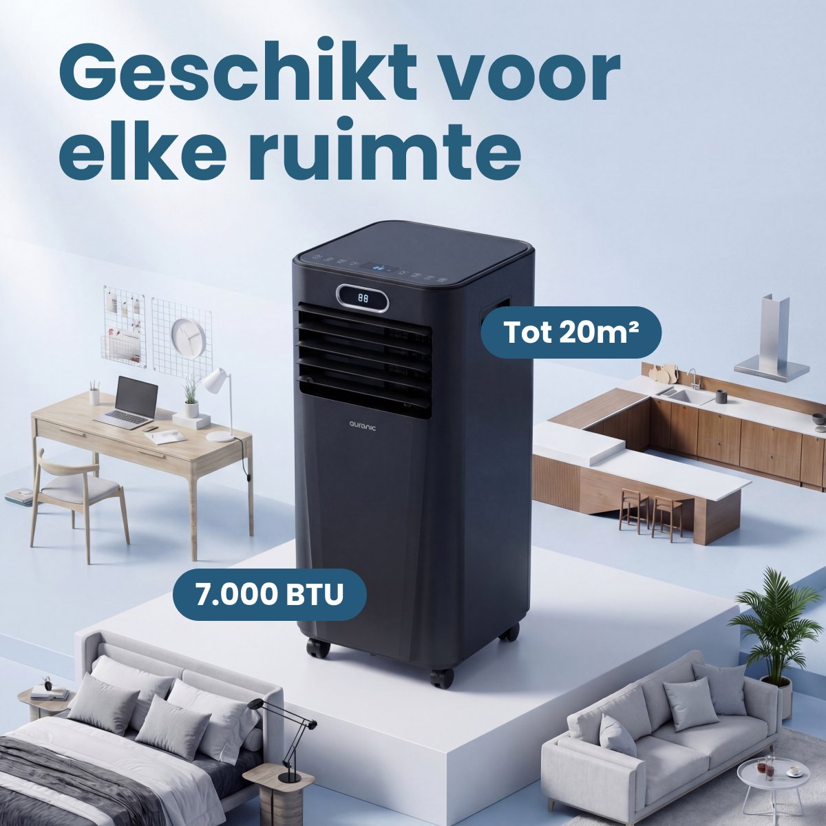 Climatiseur portable Auronic blanc - 7 000 BTU - Jusqu'à 20 m² - 3-en-1 - Avec kits de calfeutrage pour fenêtres