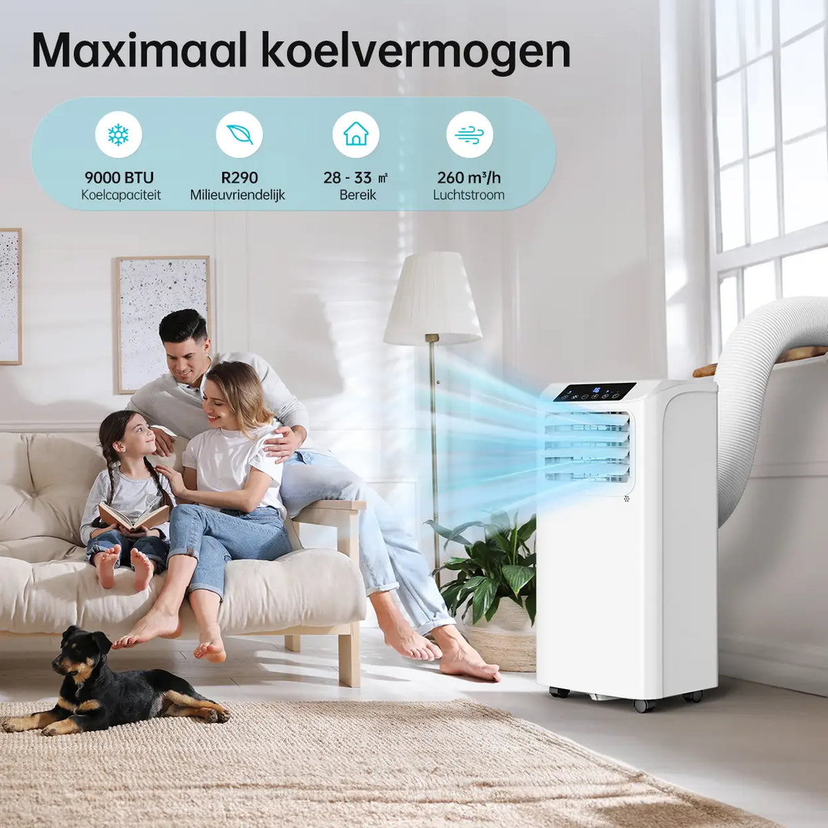 Climatiseur mobile Humhold 9 000 BTU - 3-en-1 : refroidissement, déshumidification et ventilation - jusqu'à 33 m²