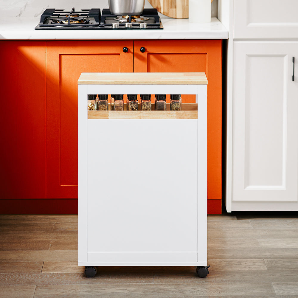 SoBuy NSR11-WN Etagère roulante étroite en bois 20x51x79 cm - Chariot de cuisine et de salle de bain pratique sur roulettes en blanc aspect bois naturel