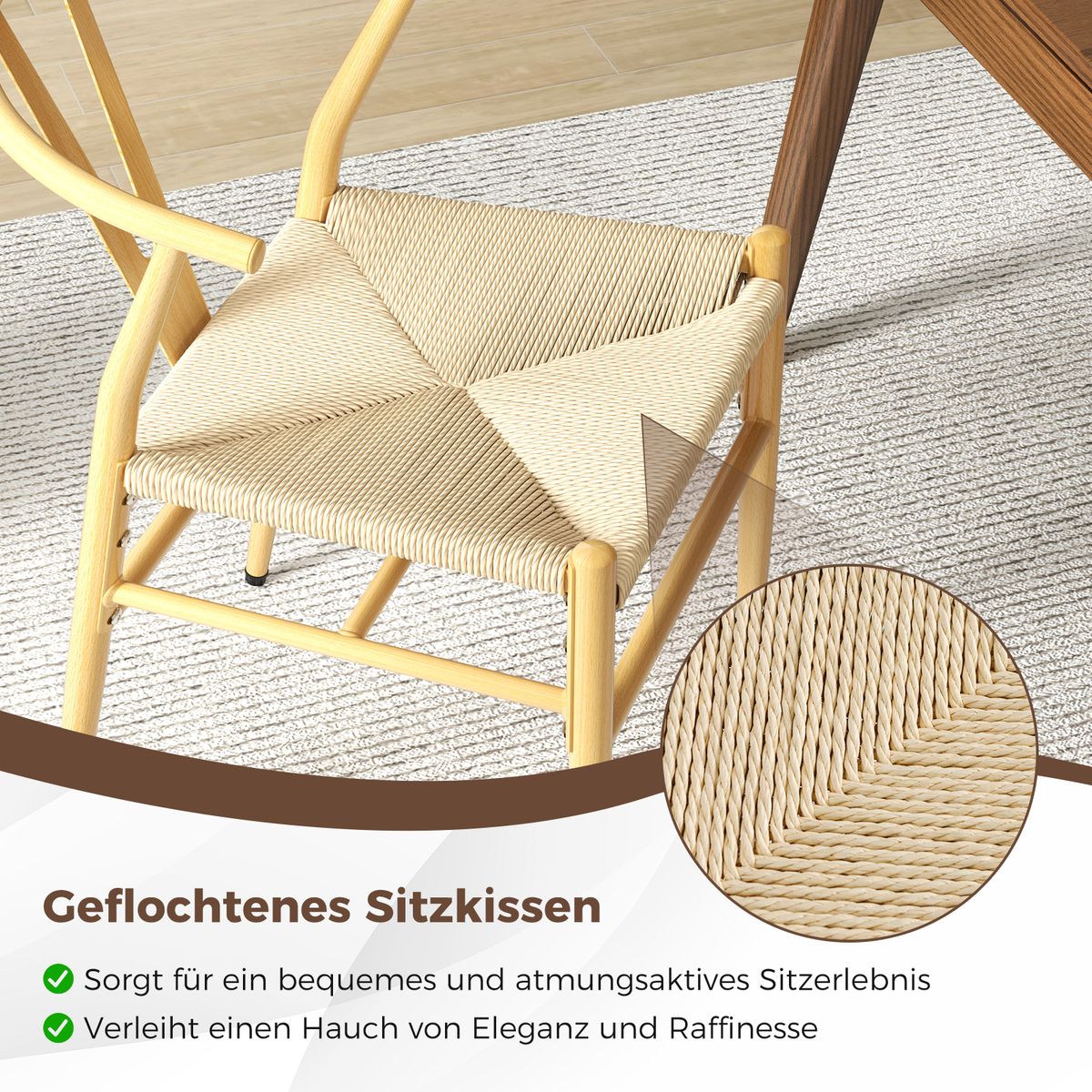 Lot de 2 chaises de salle à manger Coast - Dossier en forme de Y - Assise en rotin tressé - Couleur naturelle